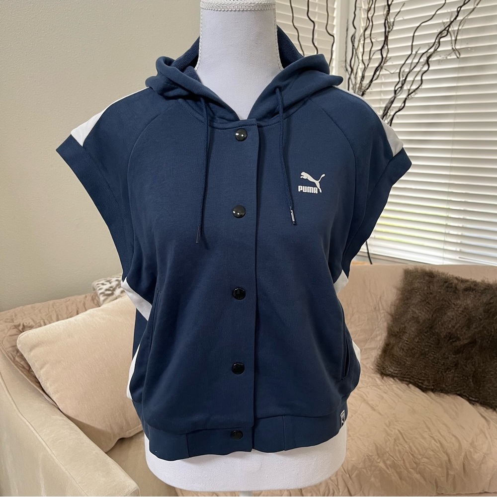 Puma Classics Blue Sleeveless Logo T7 Women’s Hoodie